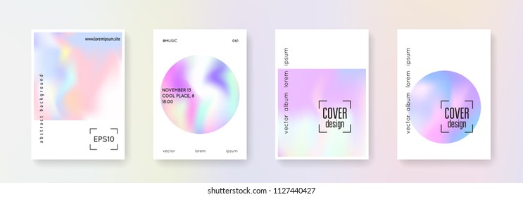 Fluid poster set. Abstract backgrounds. Colorful fluid poster with gradient mesh. 90s, 80s retro style. Pearlescent graphic template for placard, presentation, banner, brochure.