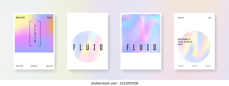 Fluid poster set. Abstract backgrounds. Futuristic fluid poster with gradient mesh. 90s, 80s retro style. Pearlescent graphic template for brochure, banner, wallpaper, mobile screen