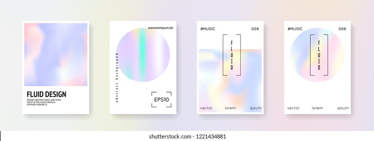 Fluid poster set. Abstract backgrounds. Colorful fluid poster with gradient mesh. 90s, 80s retro style. Pearlescent graphic template for book, annual, mobile interface, web app.