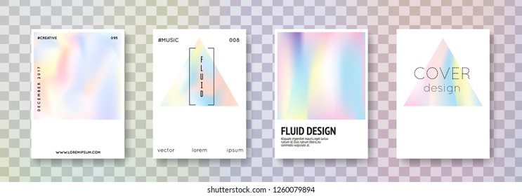 Fluid poster set. Abstract backgrounds. Spectrum fluid poster with gradient mesh. 90s, 80s retro style. Iridescent graphic template for brochure, banner, wallpaper, mobile screen