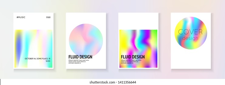 Fluid poster set. Abstract backgrounds. Hipster fluid poster with gradient mesh. 90s, 80s retro style. Pearlescent graphic template for book, annual, mobile interface, web app.