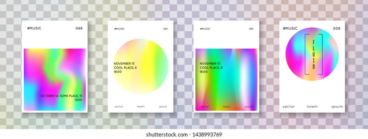 Fluid poster set. Abstract backgrounds. Liquid fluid poster with gradient mesh. 90s, 80s retro style. Iridescent graphic template for placard, presentation, banner, brochure.