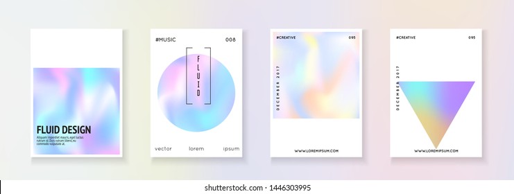 Fluid poster set. Abstract backgrounds. Trendy fluid poster with gradient mesh. 90s, 80s retro style. Pearlescent graphic template for placard, presentation, banner, brochure.