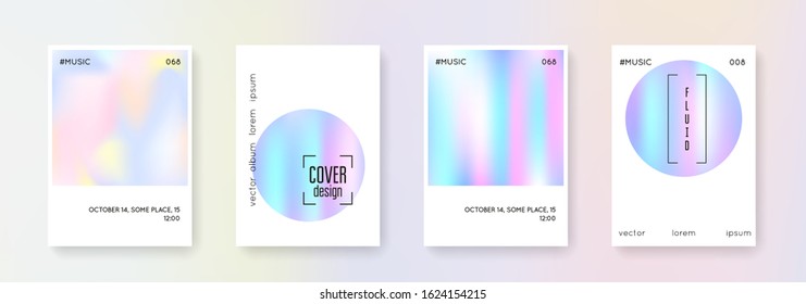 Fluid poster set. Abstract backgrounds. Stylish fluid poster with gradient mesh. 90s, 80s retro style. Pearlescent graphic template for brochure, banner, wallpaper, mobile screen