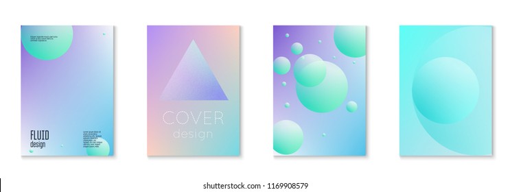 Fluid poster set with round shapes. Gradient circles on holographic background. Modern hipster template for placards, covers, banners, flyers, presentations, annual. Minimal fluid poster in neon color