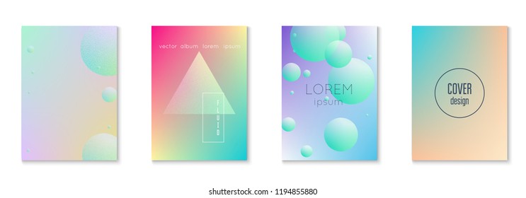 Fluid poster set with round shapes. Gradient circles on holographic background. Modern hipster template for placards, covers, banners, flyers, presentations, annual. Minimal fluid poster in neon color