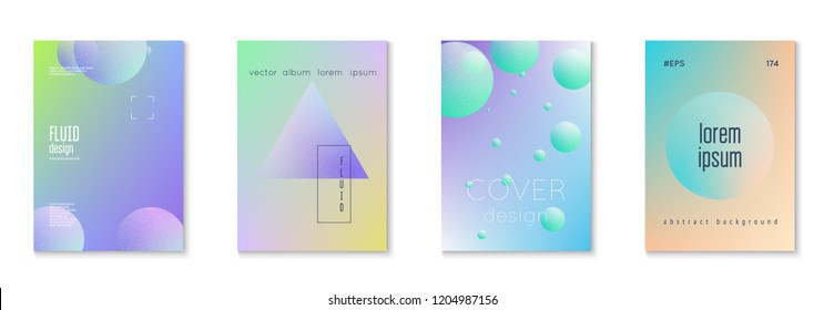 Fluid poster set with round shapes. Gradient circles on holographic background. Modern hipster template for placards, covers, banners, flyers, presentations, annual. Minimal fluid poster in neon color