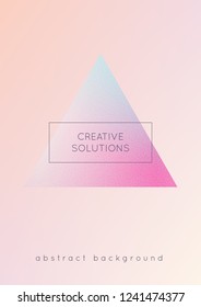 Fluid poster with triangle shapes. Gradient triangles on holographic background. Modern hipster template for placard, covers, banner, flyers, presentation, annual. Minimal fluid poster in neon colors.