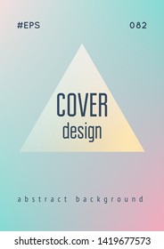 Fluid poster with triangle shapes. Gradient triangles on holographic background. Modern hipster template for placard, covers, banner, flyers, presentation, annual. Minimal fluid poster in neon colors.