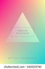 Fluid poster with triangle shapes. Gradient triangles on holographic background. Modern hipster template for placard, covers, banner, flyers, presentation, annual. Minimal fluid poster in neon colors.