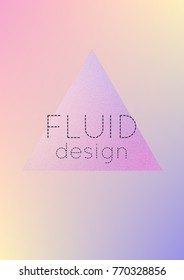 Fluid poster with triangle shapes. Gradient triangles on holographic background. Modern hipster template for placard, covers, banner, flyers, presentation, annual. Minimal fluid poster in neon colors.