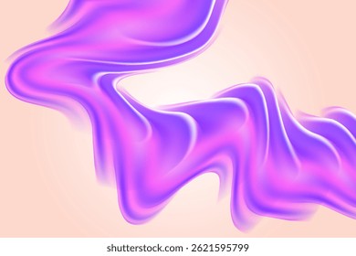 Fluid purple, pink neon glow futuristic flowing wave form, iridescent holographic liquid water splash isolated design element, transparent background. Dream glow abstract geometric shape.