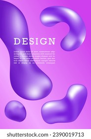 Fluid purple poster concept. Abstract creativity and art. Drops of liquid. Template for booklet or leaflet. Cover for social networks and messengers. Cartoon isometric vector illustration