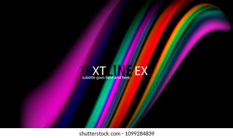 Fluid rainbow colors on black background, vector wave lines and swirls, artistic illustration for presentation, app wallpaper, banner or poster