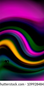 Fluid rainbow colors on black background, vector wave lines and swirls, artistic illustration for presentation, app wallpaper, banner or poster