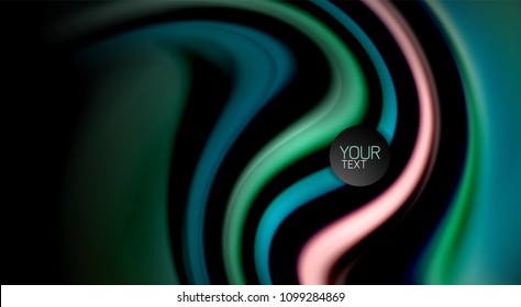 Fluid rainbow colors on black background, vector wave lines and swirls, artistic illustration for presentation, app wallpaper, banner or poster