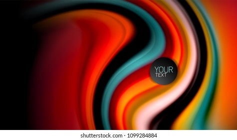 Fluid rainbow colors on black background, vector wave lines and swirls, artistic illustration for presentation, app wallpaper, banner or poster