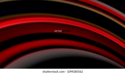 Colores de arcoiris fluidos sobre fondo negro, líneas de onda vectorial y remolinos, ilustración artística para presentación, fondo de pantalla de aplicación, pancarta o afiche