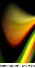 Colores de arcoiris fluidos sobre fondo negro, líneas de onda vectorial y remolinos, ilustración artística para presentación, fondo de pantalla de aplicación, pancarta o afiche