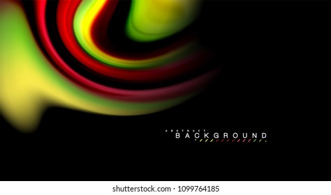 Fluid rainbow colors on black background, vector wave lines and swirls, artistic illustration for presentation, app wallpaper, banner or poster
