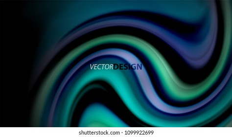 Fluid rainbow colors on black background, vector wave lines and swirls, artistic illustration for presentation, app wallpaper, banner or poster