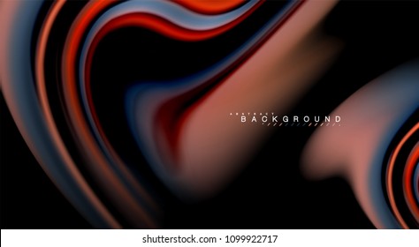 Fluid rainbow colors on black background, vector wave lines and swirls, artistic illustration for presentation, app wallpaper, banner or poster