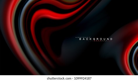 Fluid rainbow colors on black background, vector wave lines and swirls, artistic illustration for presentation, app wallpaper, banner or poster