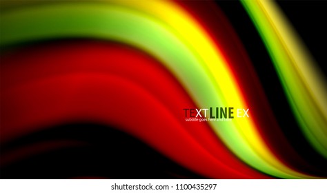 Fluid rainbow colors on black background, vector wave lines and swirls, artistic illustration for presentation, app wallpaper, banner or poster
