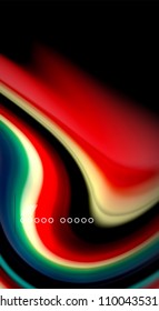 Fluid rainbow colors on black background, vector wave lines and swirls, artistic illustration for presentation, app wallpaper, banner or poster