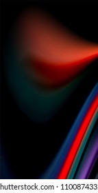 Fluid rainbow colors on black background, vector wave lines and swirls, artistic illustration for presentation, app wallpaper, banner or poster