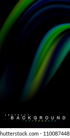 Fluid rainbow colors on black background, vector wave lines and swirls, artistic illustration for presentation, app wallpaper, banner or poster