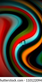 Fluid rainbow colors on black background, vector wave lines and swirls, artistic illustration for presentation, app wallpaper, banner or poster