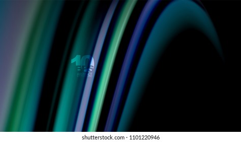 Fluid rainbow colors on black background, vector wave lines and swirls, artistic illustration for presentation, app wallpaper, banner or poster