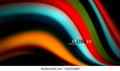 Fluid rainbow colors on black background, vector wave lines and swirls, artistic illustration for presentation, app wallpaper, banner or poster