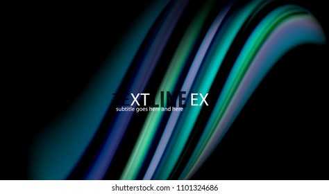 Fluid rainbow colors on black background, vector wave lines and swirls, artistic illustration for presentation, app wallpaper, banner or poster