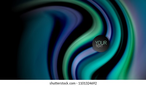 Fluid rainbow colors on black background, vector wave lines and swirls, artistic illustration for presentation, app wallpaper, banner or poster