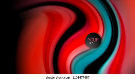 Fluid rainbow colors on black background, vector wave lines and swirls, artistic illustration for presentation, app wallpaper, banner or poster