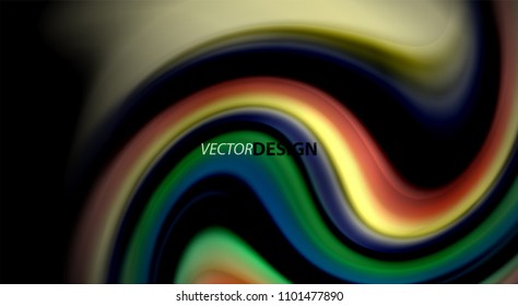 Flüssige Regenbogenfarben auf schwarzem Hintergrund, Vektorwellenlinien und -wirbel, künstlerische Illustration für Präsentationen, App-Tapeten, Banner oder Poster