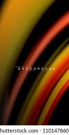 Fluid rainbow colors on black background, vector wave lines and swirls, artistic illustration for presentation, app wallpaper, banner or poster