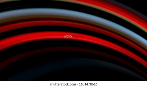 Fluid rainbow colors on black background, vector wave lines and swirls, artistic illustration for presentation, app wallpaper, banner or poster