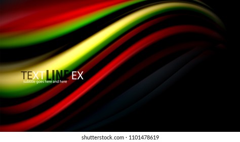 Fluid rainbow colors on black background, vector wave lines and swirls, artistic illustration for presentation, app wallpaper, banner or poster
