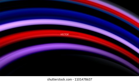 Fluid rainbow colors on black background, vector wave lines and swirls, artistic illustration for presentation, app wallpaper, banner or poster