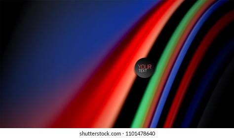 Fluid rainbow colors on black background, vector wave lines and swirls, artistic illustration for presentation, app wallpaper, banner or poster