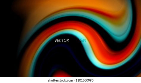 Fluid rainbow colors on black background, vector wave lines and swirls, artistic illustration for presentation, app wallpaper, banner or poster