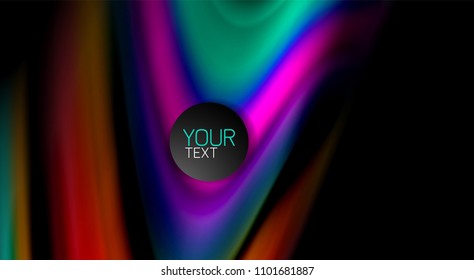 Fluid rainbow colors on black background, vector wave lines and swirls, artistic illustration for presentation, app wallpaper, banner or poster