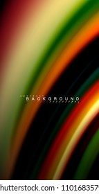 Fluid rainbow colors on black background, vector wave lines and swirls, artistic illustration for presentation, app wallpaper, banner or poster