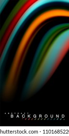 Fluid rainbow colors on black background, vector wave lines and swirls, artistic illustration for presentation, app wallpaper, banner or poster