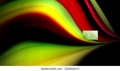 Fluid rainbow colors on black background, vector wave lines and swirls, artistic illustration for presentation, app wallpaper, banner or poster