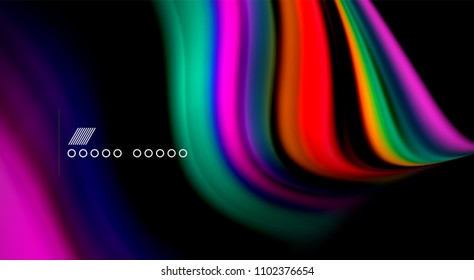 Fluid rainbow colors on black background, vector wave lines and swirls, artistic illustration for presentation, app wallpaper, banner or poster
