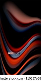 Fluid rainbow colors on black background, vector wave lines and swirls, artistic illustration for presentation, app wallpaper, banner or poster